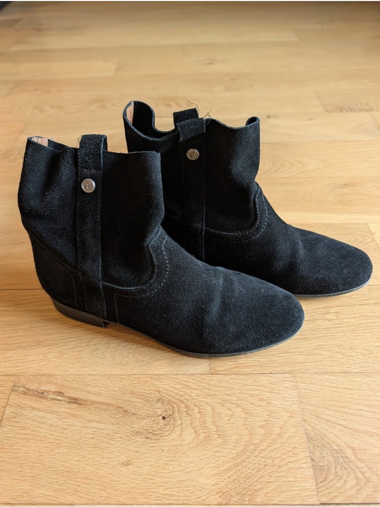 Coach Black Suede Leather Katisha Ankle Booties, Size 7.5